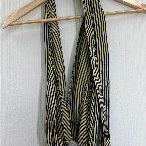 Asos - NWT Gold And Black Stripe Halter Deep V Neck Belted Jumpsuit Size 10 - Picture 11 of 11